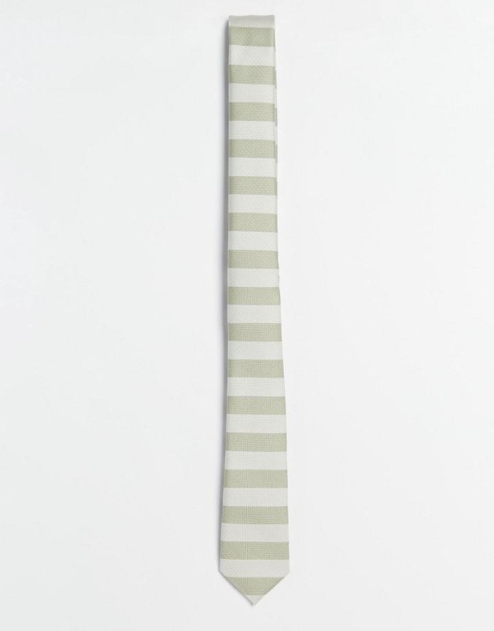 Asos Tie With Green Stripe - Green