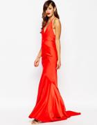 Asos Red Carpet Deep Plunge Soft Fishtail Maxi Dress - Red