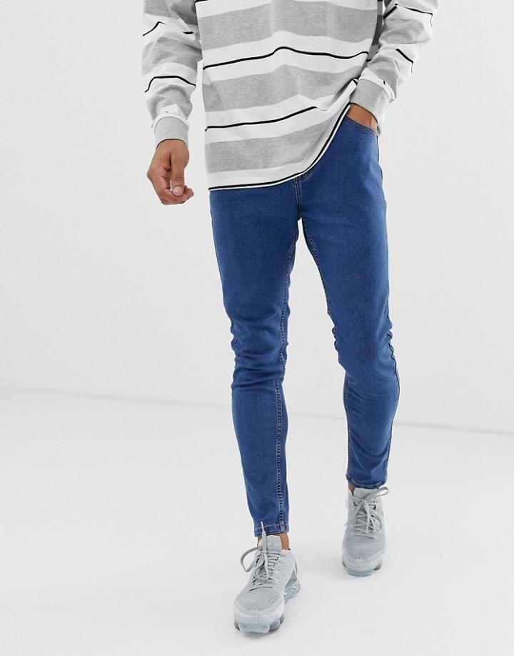 Bershka Super Skinny Jeans In Mid Blue