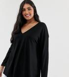 Asos Design Curve Oversized Tunic With V-neck In Black