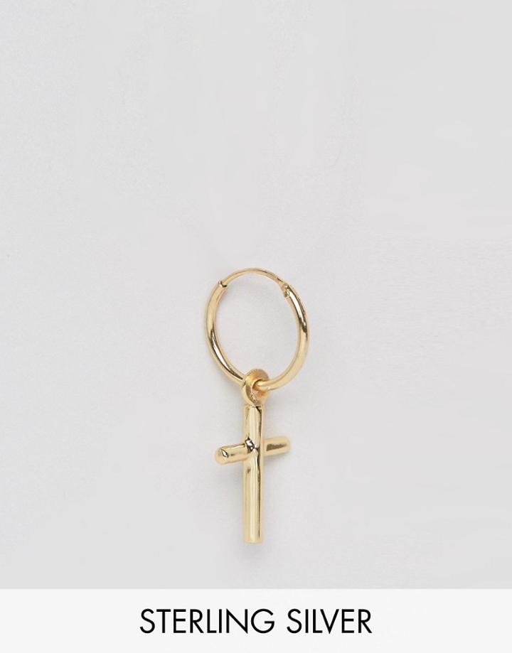 Serge De Nimes Gold Plated Cross Hoop Earring In Solid Silver - Gold