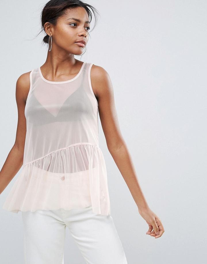 New Look Mesh Peplum Top - Pink