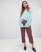 Monki Peg Leg Pants In Burgundy And Pink Stripe - Red