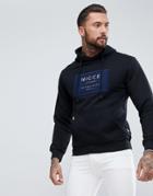 Nicce London Hoodie In Black With Navy Box Logo - Black