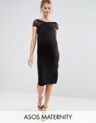Asos Maternity Lace Bardot Midi Dress - Black