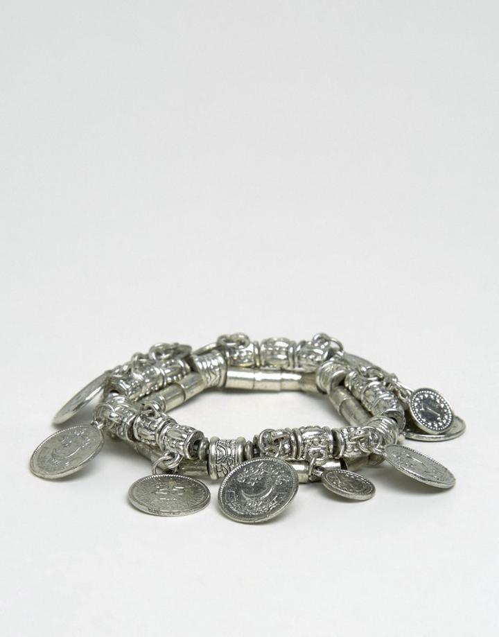 Sacred Hawk Coin Charm Bracelet - Silver
