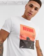 Asos Design T-shirt With Roll Sleeve And Large Photographic Front Print-white