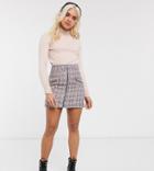 Asos Design Petite Boucle Mini Skirt With Zip Front And Pockets-pink