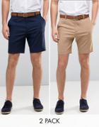 Asos 2 Pack Tailored Slim Shorts In Navy & Stone Save - Multi