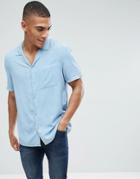 New Look Regular Fit Shirt With Revere Collar In Light Denim Wash - Blue