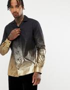 Twisted Tailor Revere Collar Shirt With Gold Metallic Fade - Black