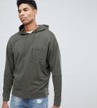Asos Design Tall Oversized Hoodie With Cut And Sew Sleeves In Khaki Vintage Wash - Green