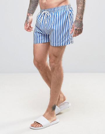 Kiss This! Stripe Swim Shorts - Blue