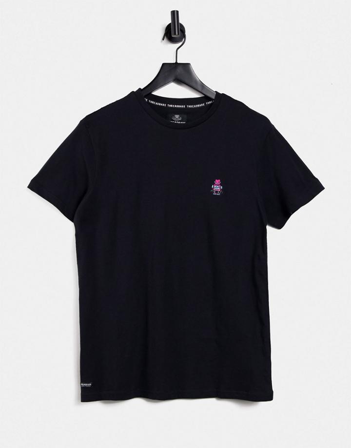 Threadbare Robot Embroidery T-shirt In Black