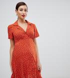 Asos Design Maternity Button Through Mini Skater Dress In Polka Dot - Multi