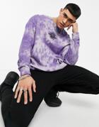 Asos Design Oversized Long Sleeve T-shirt In Purple Tie Dye Wash With Embroidery