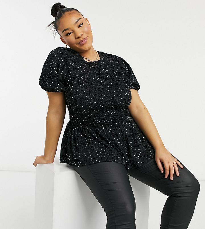 Simply Be Peplum Top In Black Polka Dot-multi