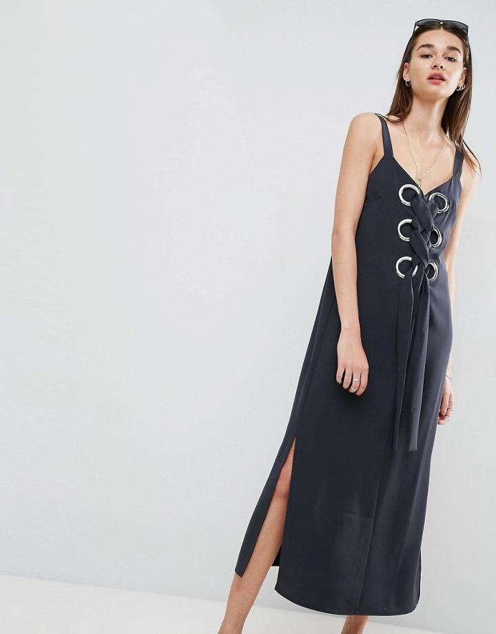 Asos Eyelet Detail Maxi Dress - Gray
