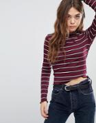 New Look Striped High Neck Long Sleeve Top - Red
