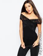 Asos Petite Sleeveless Top With Lace Off Shoulder - Black