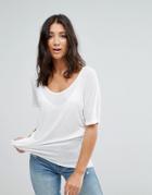 Brave Soul Rhonda Scoop Neck T-shirt In Rib - Cream