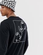 Asos Design Long Sleeve T-shirt With Face Sketch Print-black