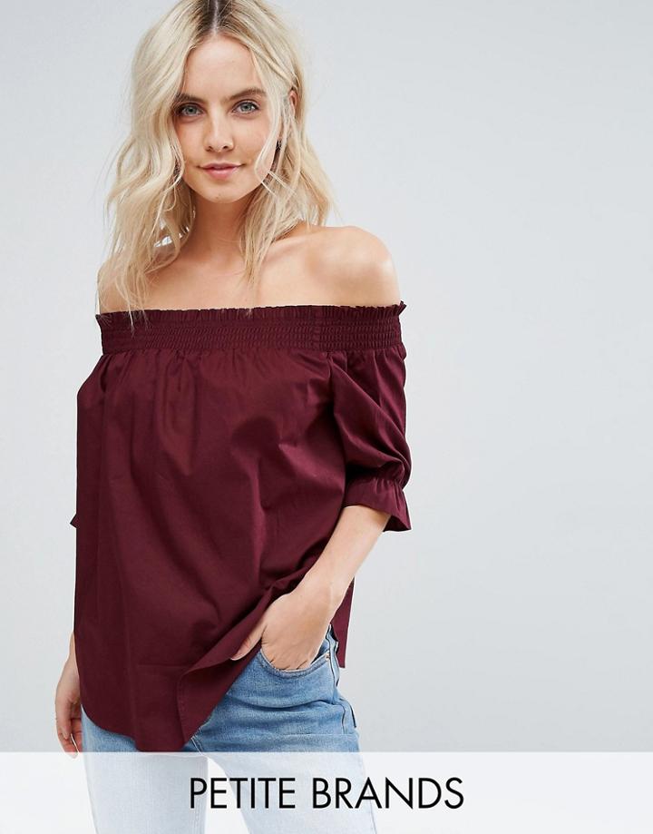 New Look Petite Ruched Bardot Top - Red