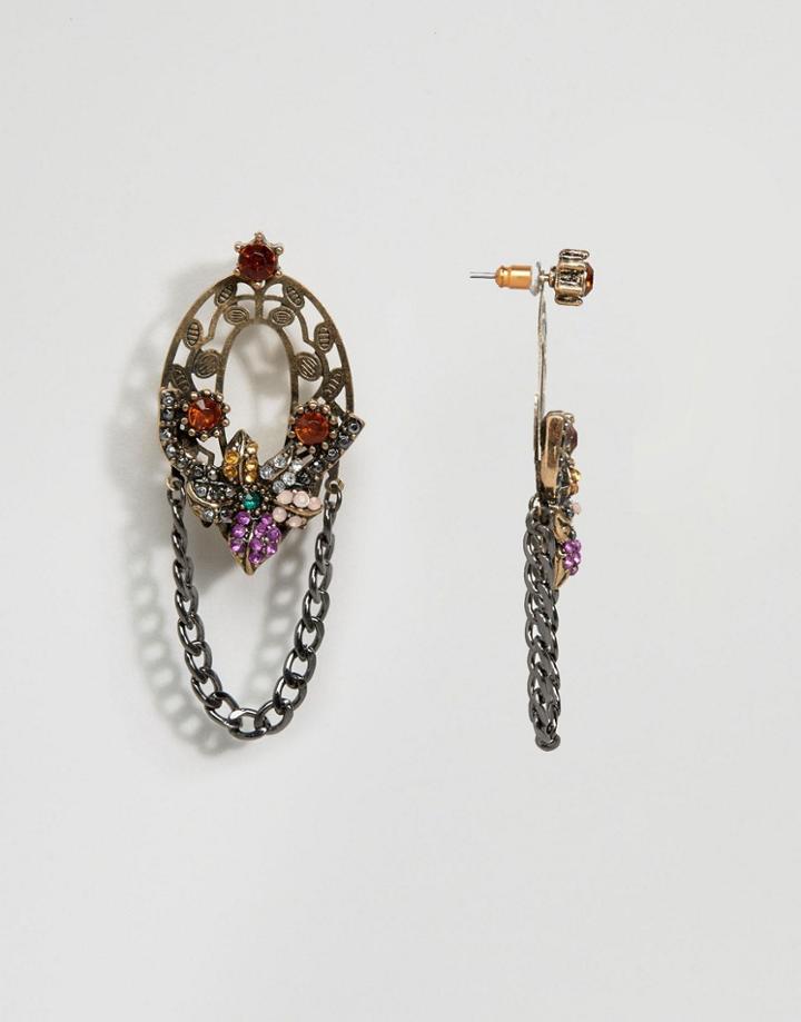 Asos Filigree Nature Drop Earrings - Multi