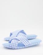 Totes Gingham Cross Strap Slippers In Blue-blues