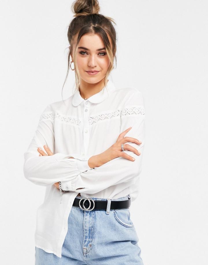 Jdy Rosalina Long Sleeve Blouse With Lace Detail In White