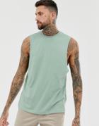 Asos Design Organic Relaxed Sleeveless T-shirt With Crew Neck And Dropped Armhole In Green