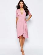 Asos Midi Tea Dress With Wrap Front - Soft Pink