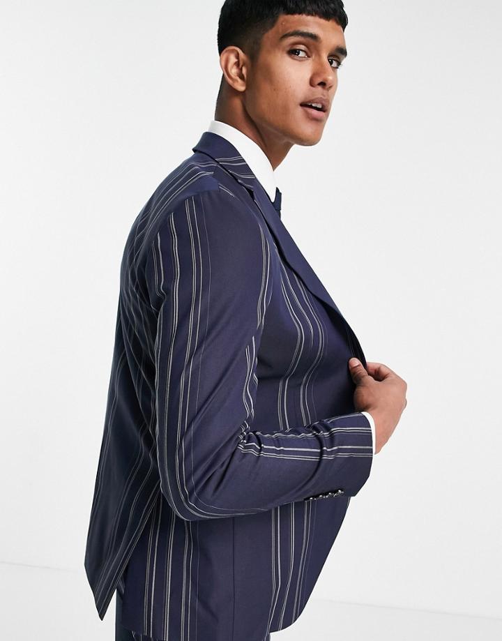 Selected Homme Slim Fit Suit Jacket In Navy And White Stripes-multi