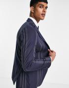 Selected Homme Slim Fit Suit Jacket In Navy And White Stripes-multi