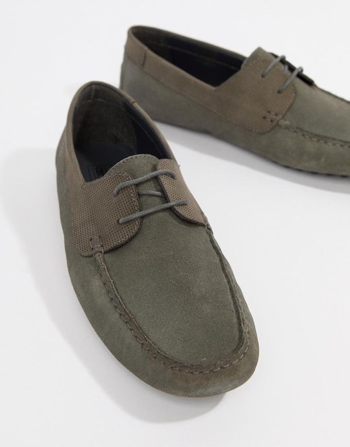Asos Design Driving Shoes In Gray Suede With Lace - Gray