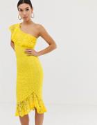 Ax Paris Frill Detail One Shoulder Midi Dress-yellow