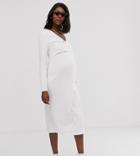 Asos Design Maternity Super Soft V Front Tie Midi Dress-white
