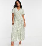 Vero Moda Petite Wrap Front Jumpsuit In Sage Dot-green
