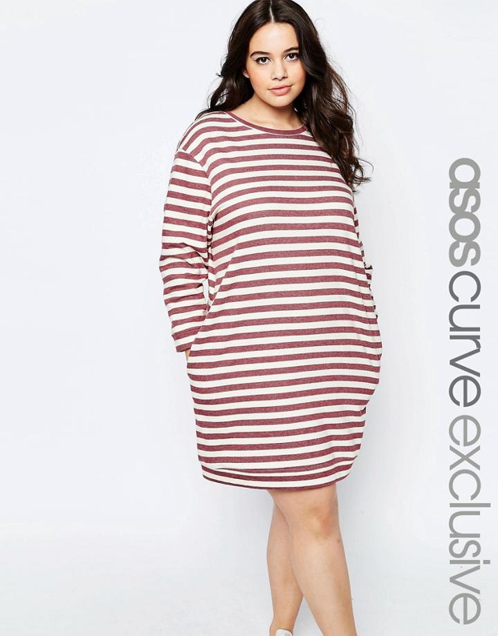 Asos Curve Stripe Sweat Dress With Curved Hem - Multi