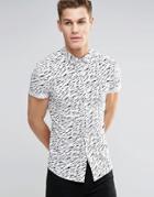 Asos Skinny Shirt In Monochrome Tiger Print With Short Sleeves - White