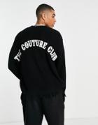 The Couture Club Sweater In Black With Back Print And Distressed Hem