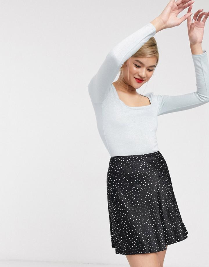 & Other Stories Dot Print Flippy Satin Mini Skirt In Black
