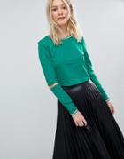 Vero Moda Sporty Crop Top With Cut Out Sleeve Detail - Green