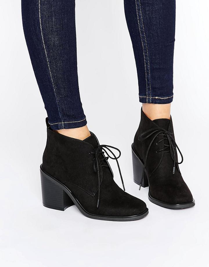 London Rebel Lace Up Kitten Heel Boots - Black