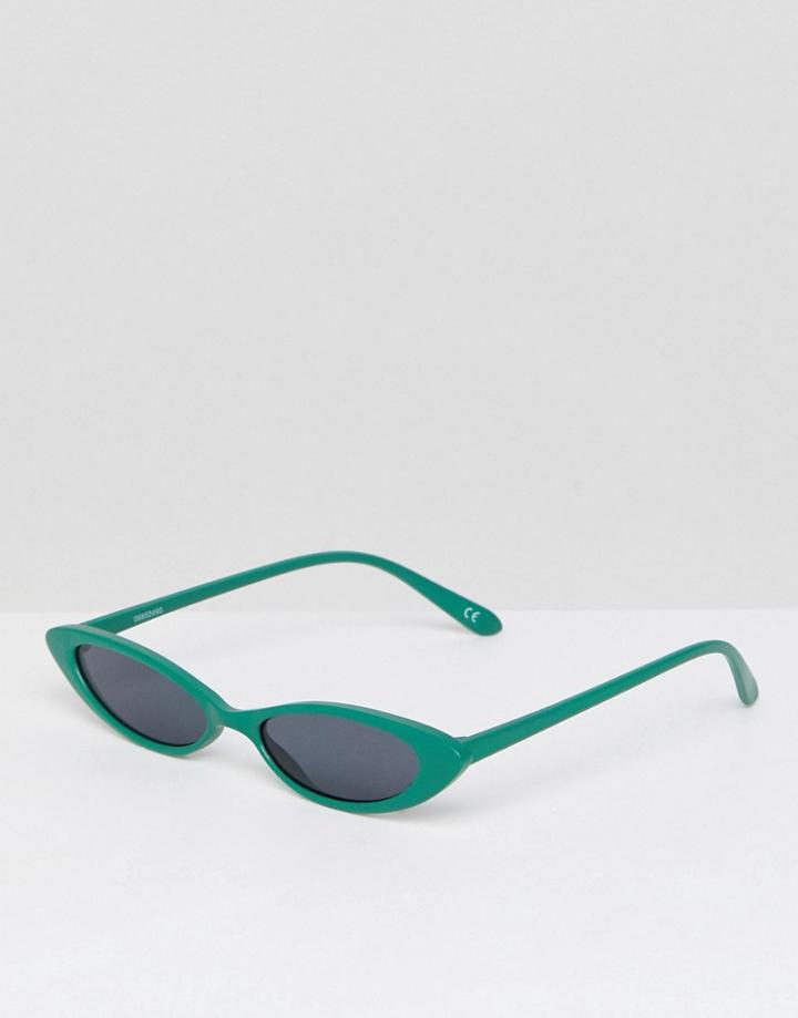 Asos Small Cat Eye Fashion Glasses In Green - Green