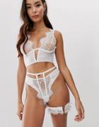 Asos Design Bridal Eyelash Lace Heart Ring Garter-white