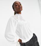 Parisian Tall High Neck Lace Front Blouse In White