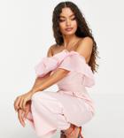 Collective The Label Petite Double Frill Wide Leg Jumpsuit In Pink
