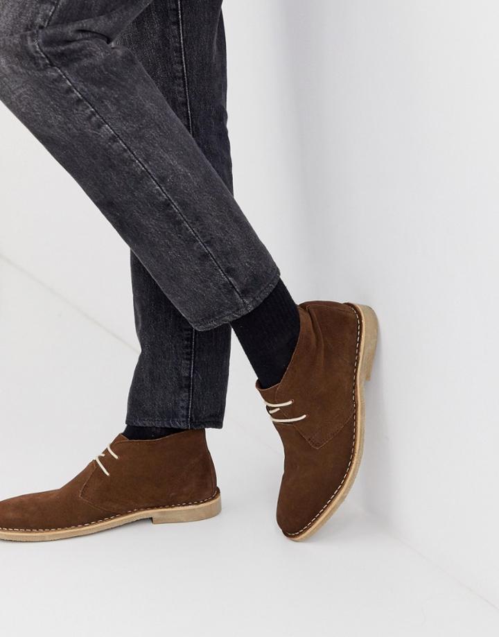 Asos Design Desert Chukka Boots In Brown Suede