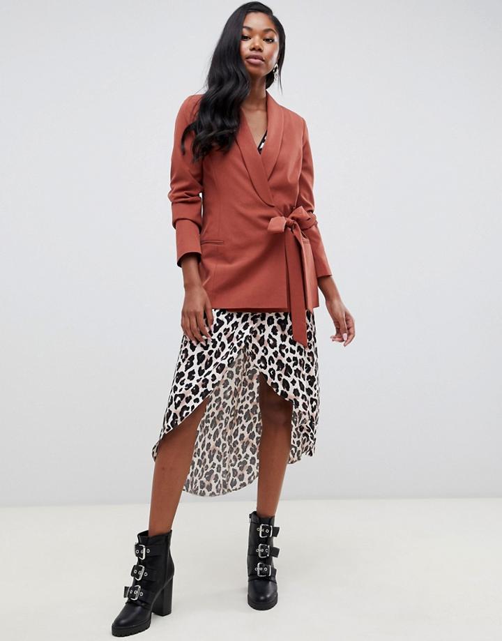 Miss Selfridge Tie Side Blazer In Rust - Black